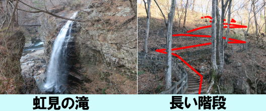 虹見の滝　長い階段